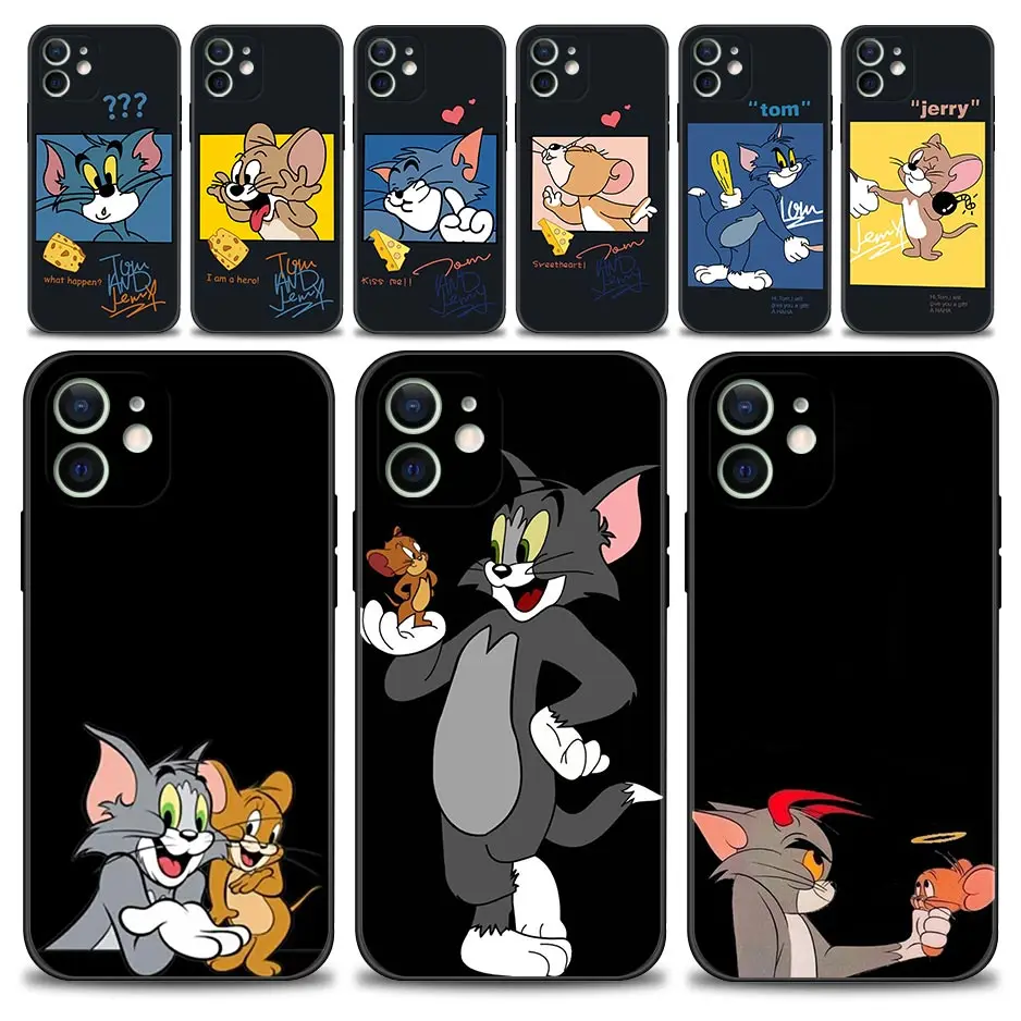 Smile Love Couple Jerry Kiss Tom Case For Apple iPhone 13 12 11 Pro Max 13Mini XS Max XR X 7 8 6 6S Plus SE2022 Shell Fundas