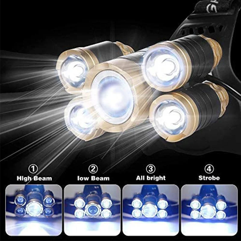 

3/5LED Headlamp,4 Modes Headlight Battery Powered Helmet Light,Headlight for Camping, Running, Outdoors, Emergency Light