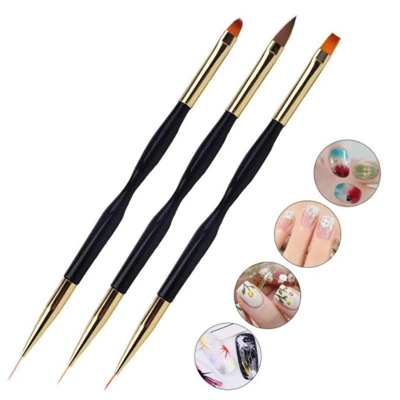 

Sdotter New 1Pc Double End Nail Brush Painting Drawing Lines Pen 3D Tips DIY UV Gel Flowers Design Nail Art Books Salon Manicure