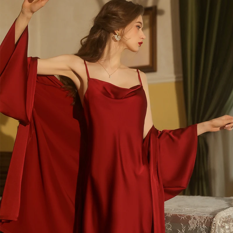 

Пикантная Женская шелковая одежда для сна ночная рубашка пижамные комплекты атласная рубашка халат комплект кружевное нижнее белье с откр...