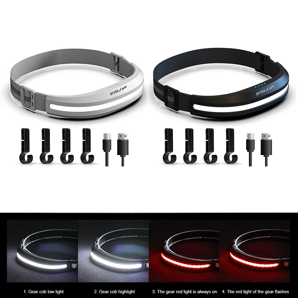 

Светодиодный фонарик COB с противоскользящей пряжкой, перезаряжаемый налобный фонарь с индикатором мощности, 4 осветительных прибора, для бе...