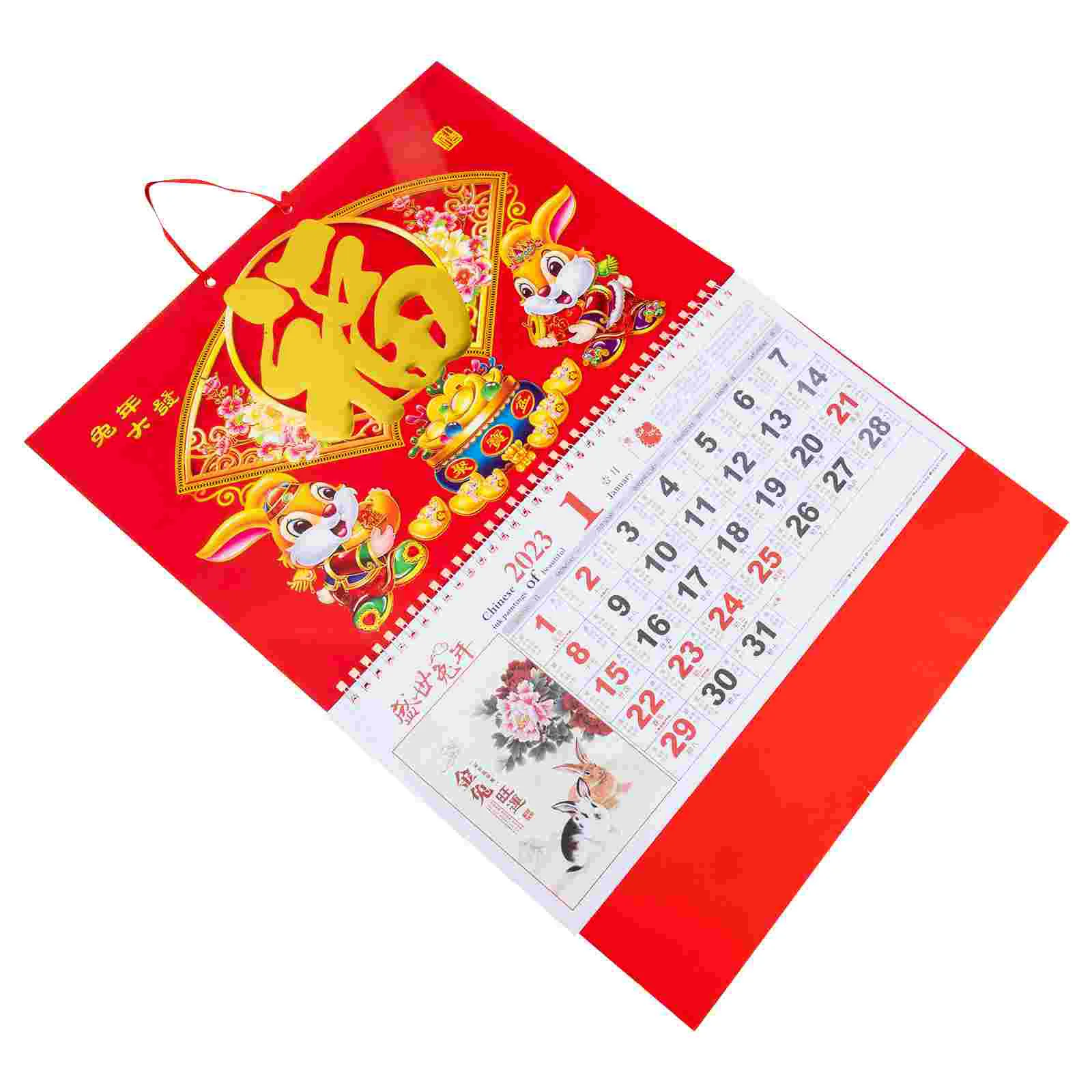 

Календарный год, Китайский кролик, новый лунный настенный ежемесячный ежедневный традиционный календарь, подвесной декор, домашний планир...