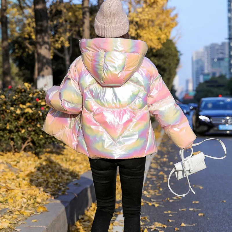 Winter Glossy Parkas Women's 2022 New Casual Warm Cotton Padded Jackets Street Snow Wear Coat Solid Bright Hooded Down Outwear