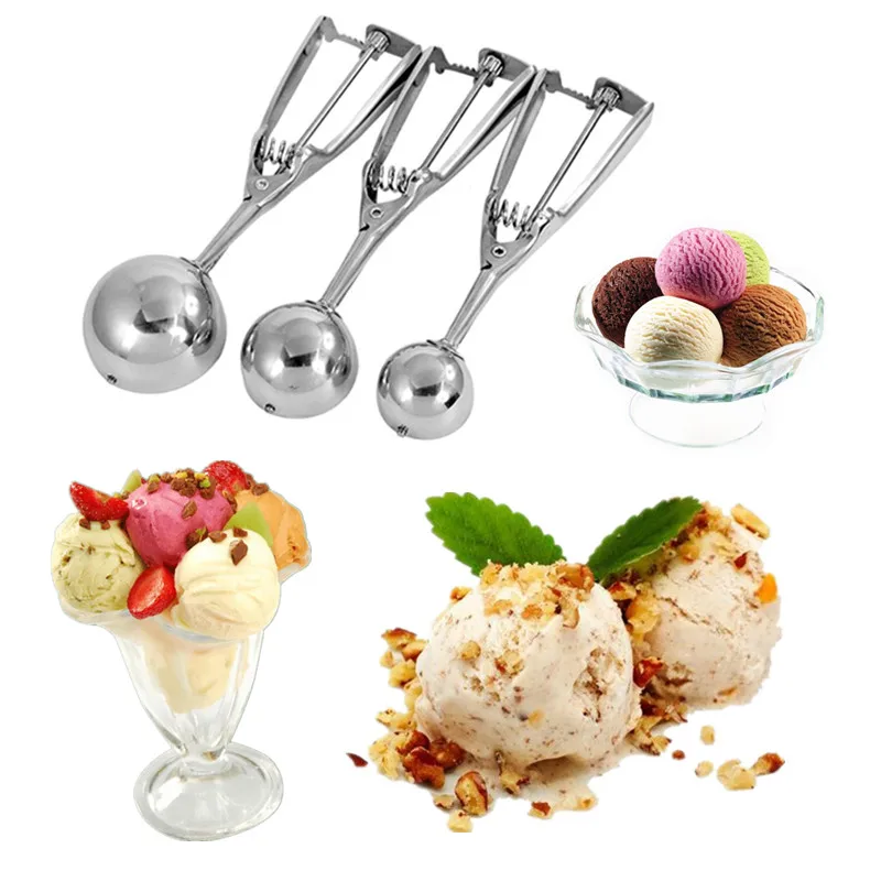 

3pcs Stainless Steel Ice Cream Scoop Potato Mash Spoon Ice Cream Ball Parfait Maker Practical Kitchen Tools Food Server 4/5/6cm