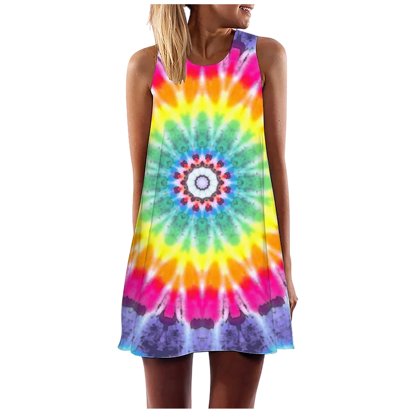 Женское свободное платье с принтом повседневное ТРАПЕЦИЕВИДНОЕ винтажное без