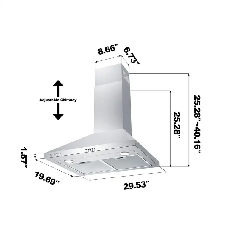 

Mount Range Hood 30 inch 450CFM with Push Button, Stainless Steel CAS206P75