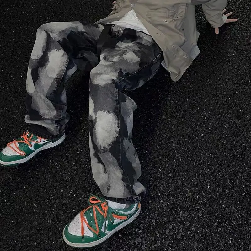 DEEPTOWN Y2K Gothic Jeans for Men Distressed Washed Denim Pants Male Loose Printed Trousers Casual Streetwear Hip Hop Fashion