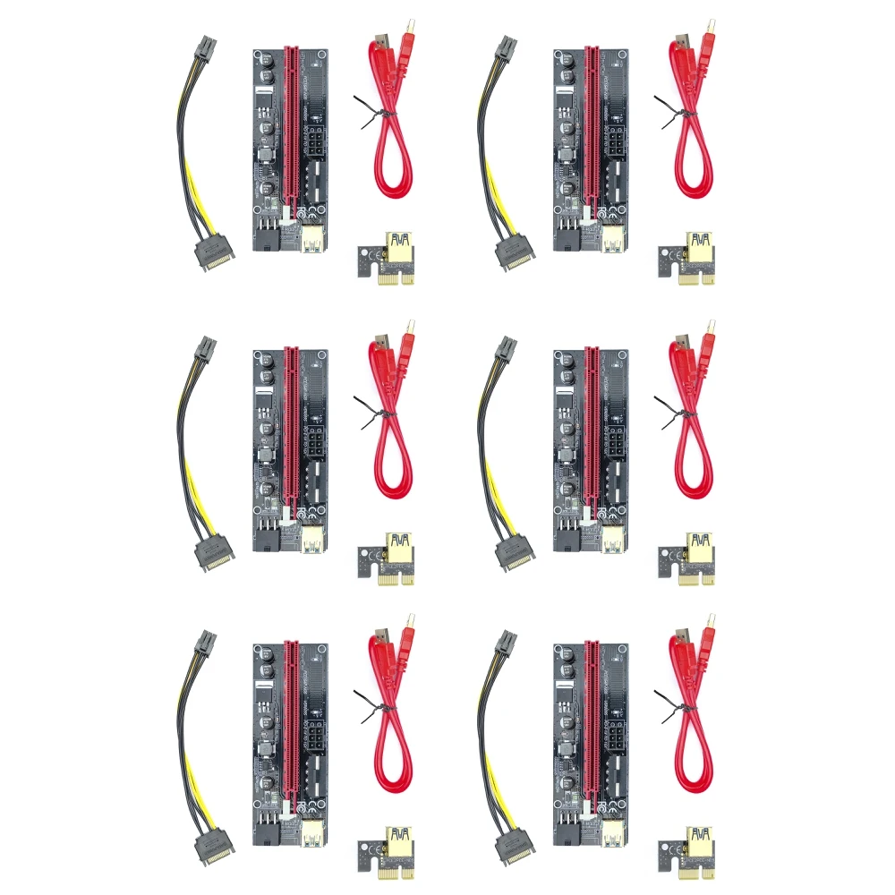 Райзер для видеокарты 009s MOLEX 6 PIN SATA PCI-E 1X - 16X 6шт |