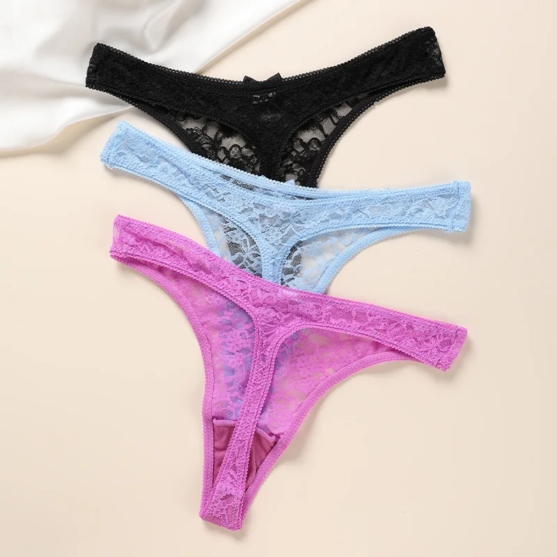 Фото Ажурное кружевное нижнее белье с вышивкой, женские сексуальные брюки, Милые стринги с бантом, женское нижнее белье, стринги с низкой посадко... №2