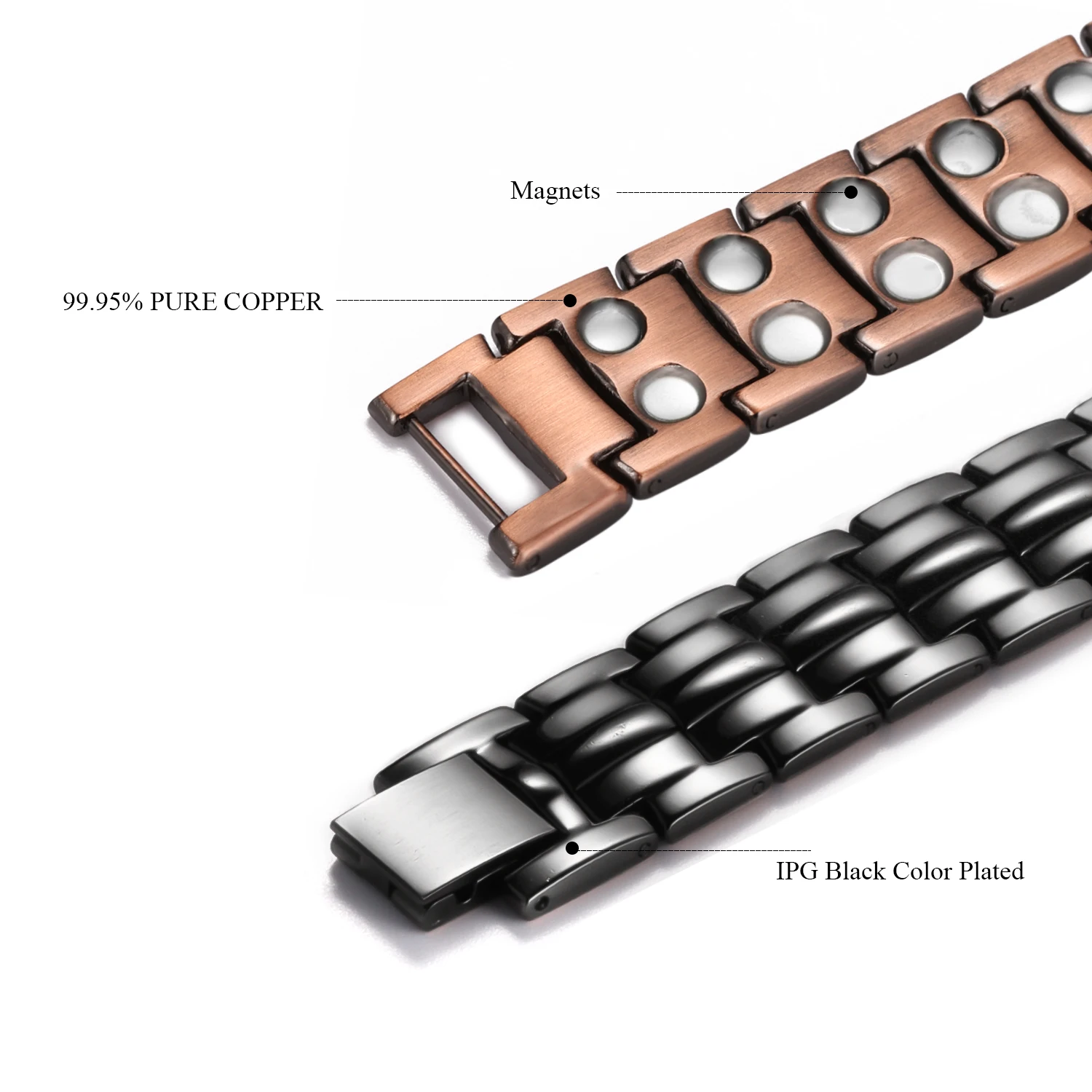 Men's Gun Black 99.95% Pure Copper Magnetic Therapy Bracelets Double Raw Magnets Power Energy Chain Link Fashion Bracelet