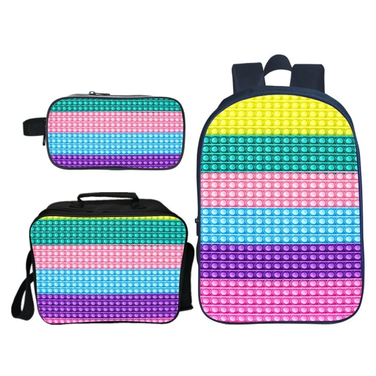 3 Piece Set 16 Inch Pop Its Peripheral Printed Children School Bags Cute Girl Boy Rainbow Backpack