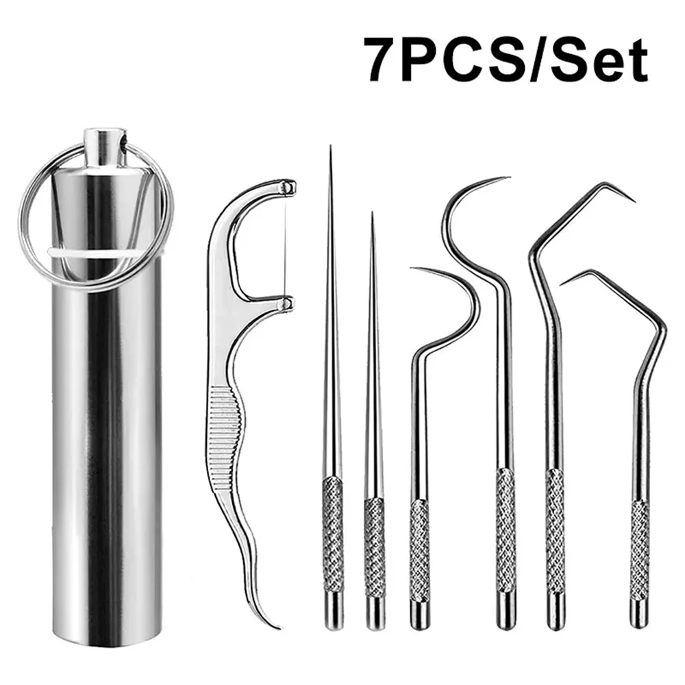 

7PCS/Set Toothpick Set Stainless Steel Tooth Flossing Reusable Toothpicks Portable Floss Teeth Cleaner Oral Cleaning Care