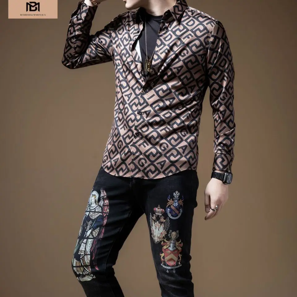 Men age season long sleeve shirt han edition tide handsome light luxury leisure senior shirt cardigan coat