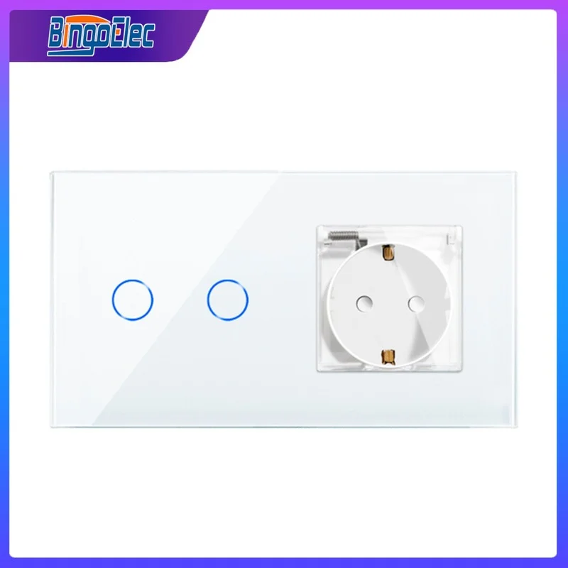 

Bingoelec WaterProof Touch Switch 1/2/3Gang with EU Standard Wall Sockets 16A Crystal Glass Panel Switches