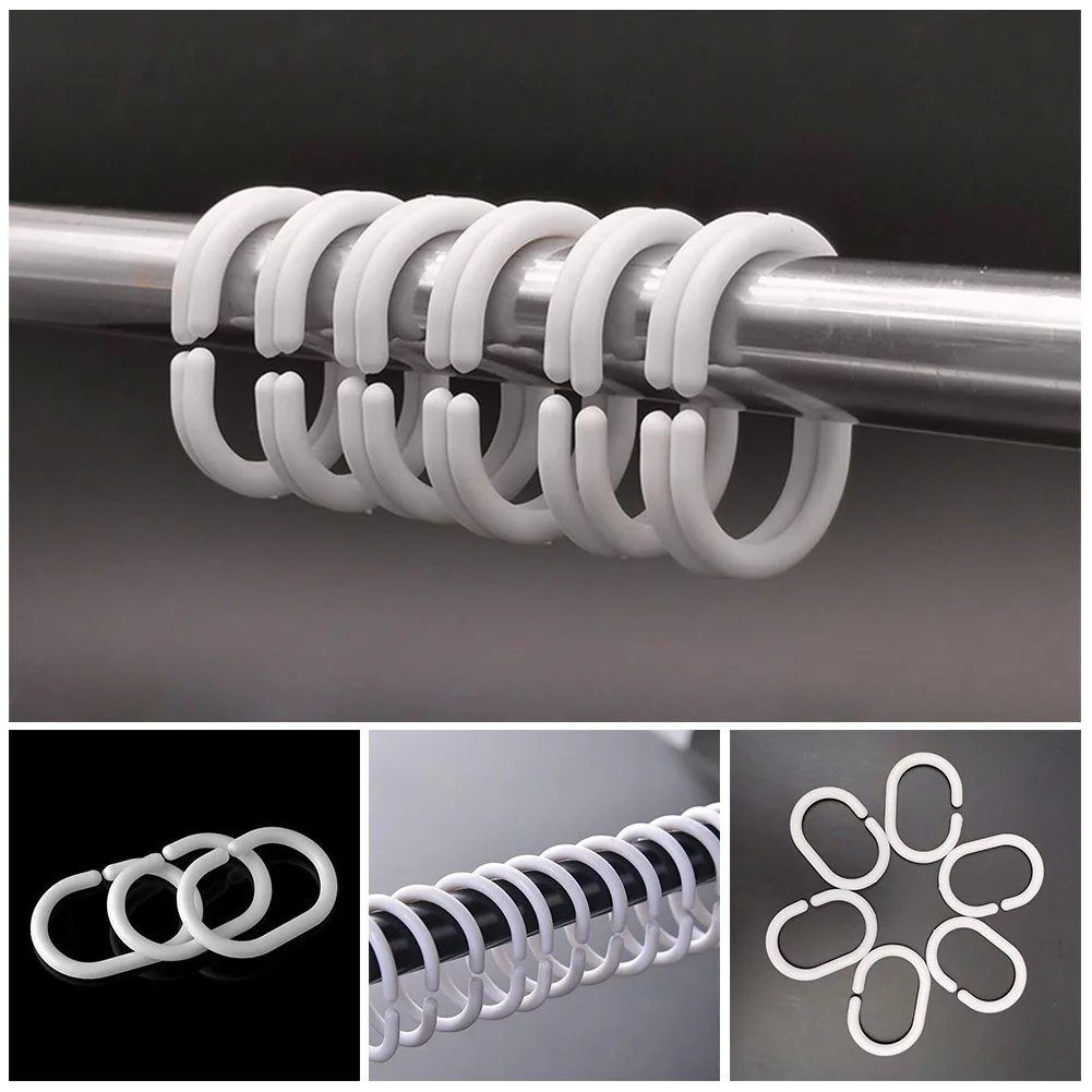 

12pcs/Set White Plastic C Shape Bath Drape Shower Ring Loop Bendable Bathroom Curtain Hooks Home Bathroom Accessories