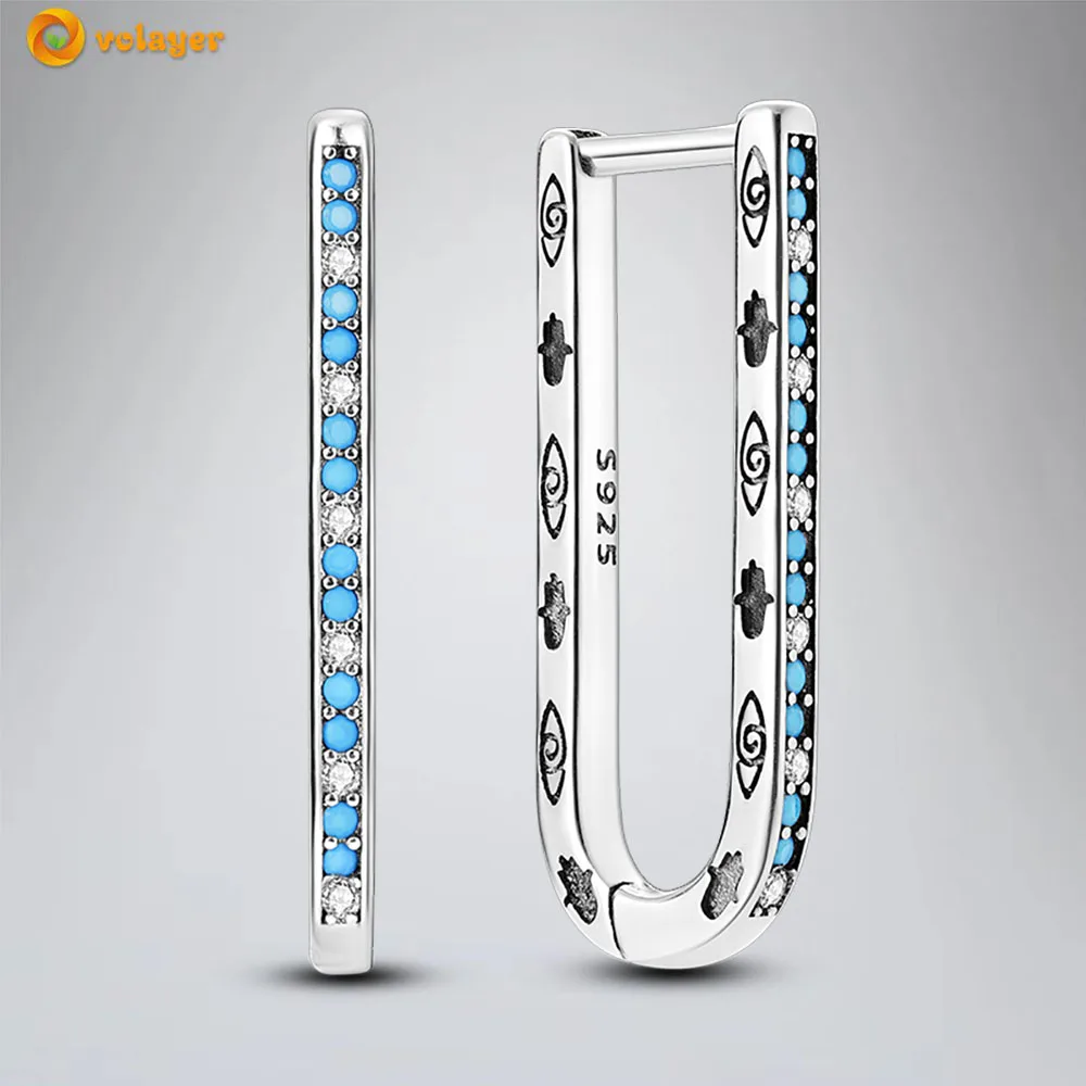 

Volayer 925 Sterling Silver Earrings Bluestone Eye Totem Hoop Earrings for Women Female Fashion Jewelry Gift Free Shipping