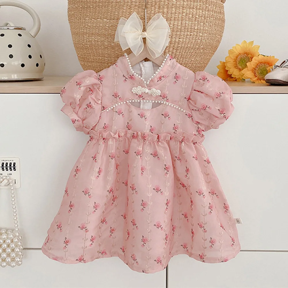 

Girls Dresses For Kids Floral Summer Chinese Style Cheongsam Princess Birthday Children Clothing Free Shipping