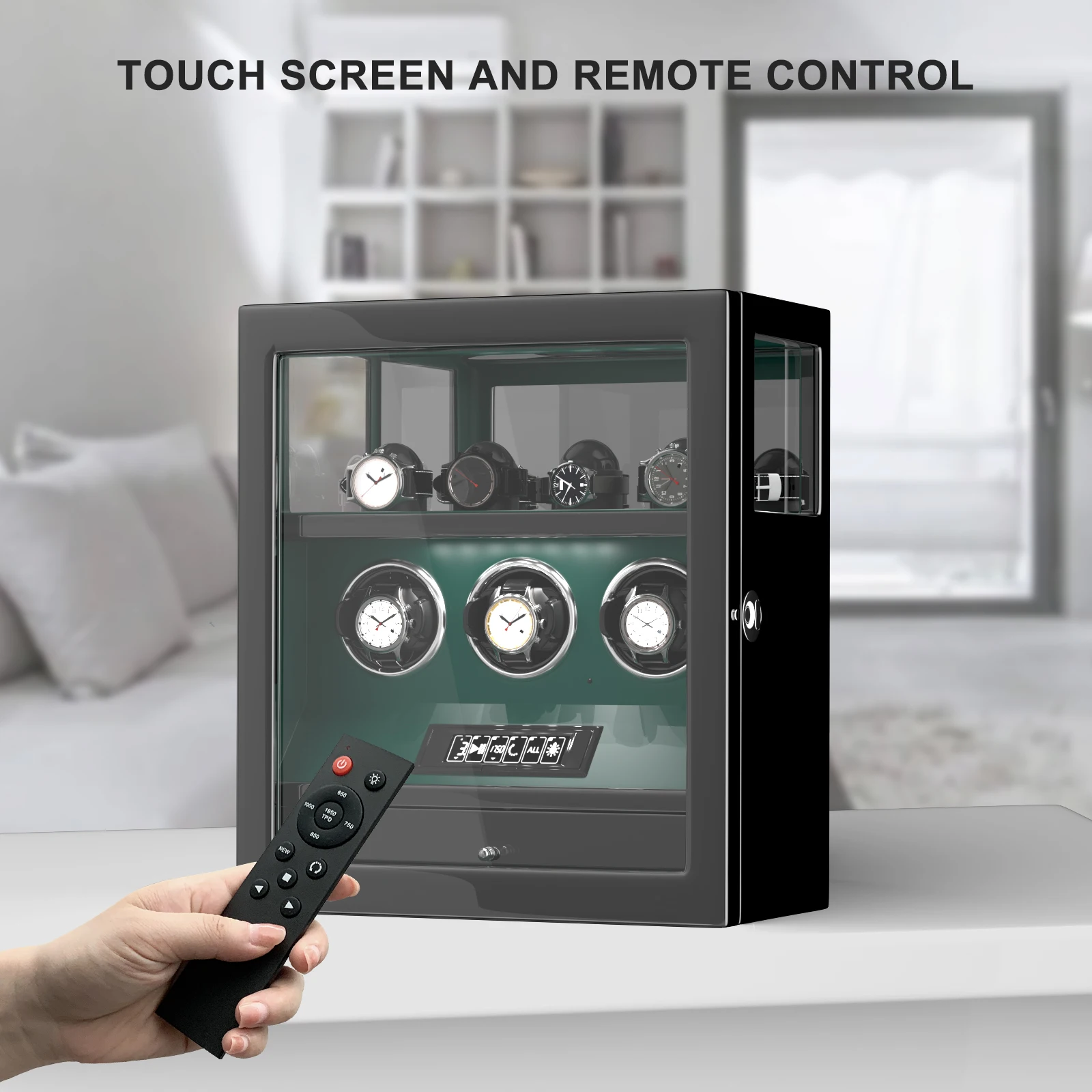 Fingerprint Unlock Automatic Watch Winder Stand Holder Display and Jewelry Storage Drawer Remote Control Watch Safe Box