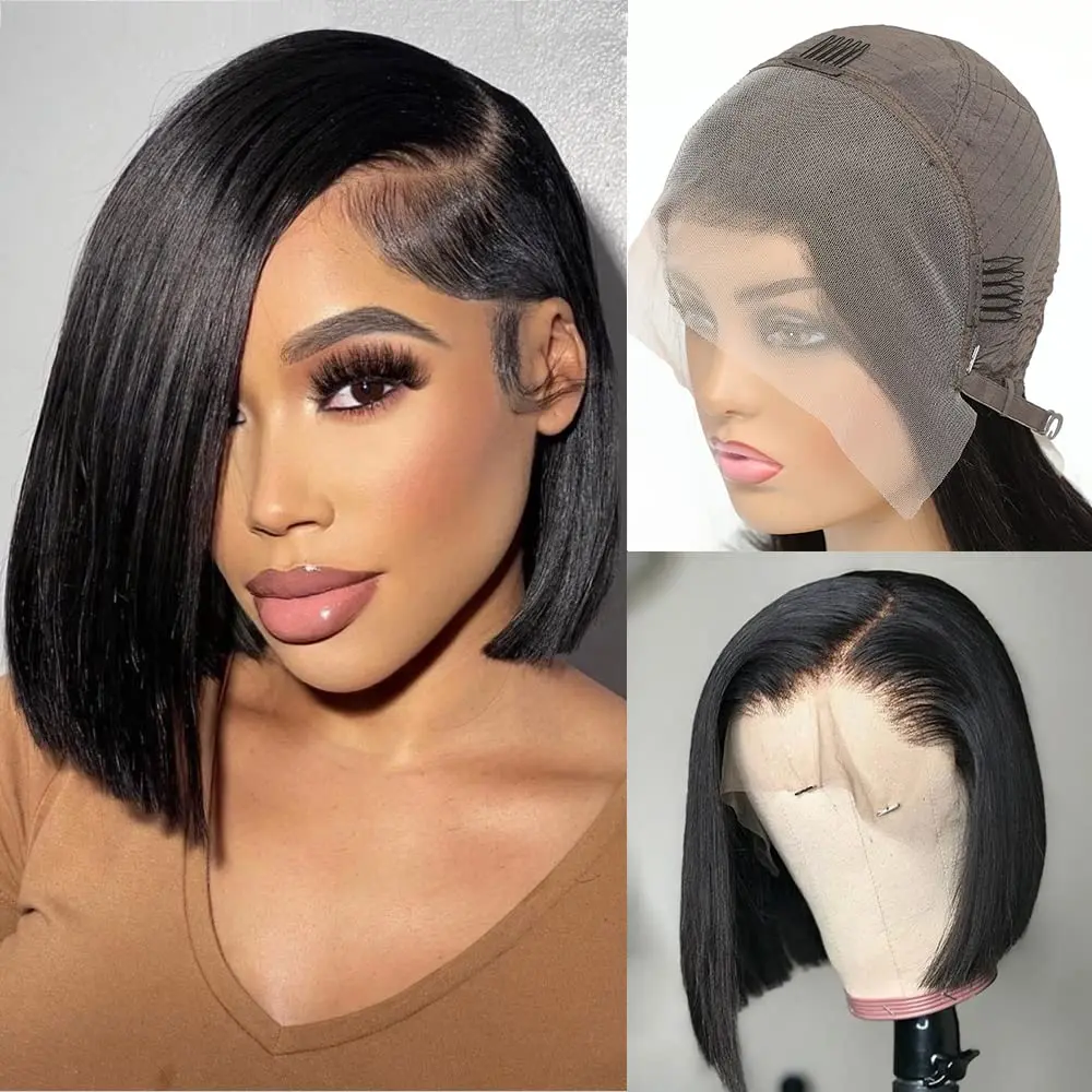 

Remy Straight Bob Wigs 13x4 HD Transparent Lace Frontal Wigs 4x4 Lace Closure Wigs Glueless Human Hair Lace Front Wigs for Woman