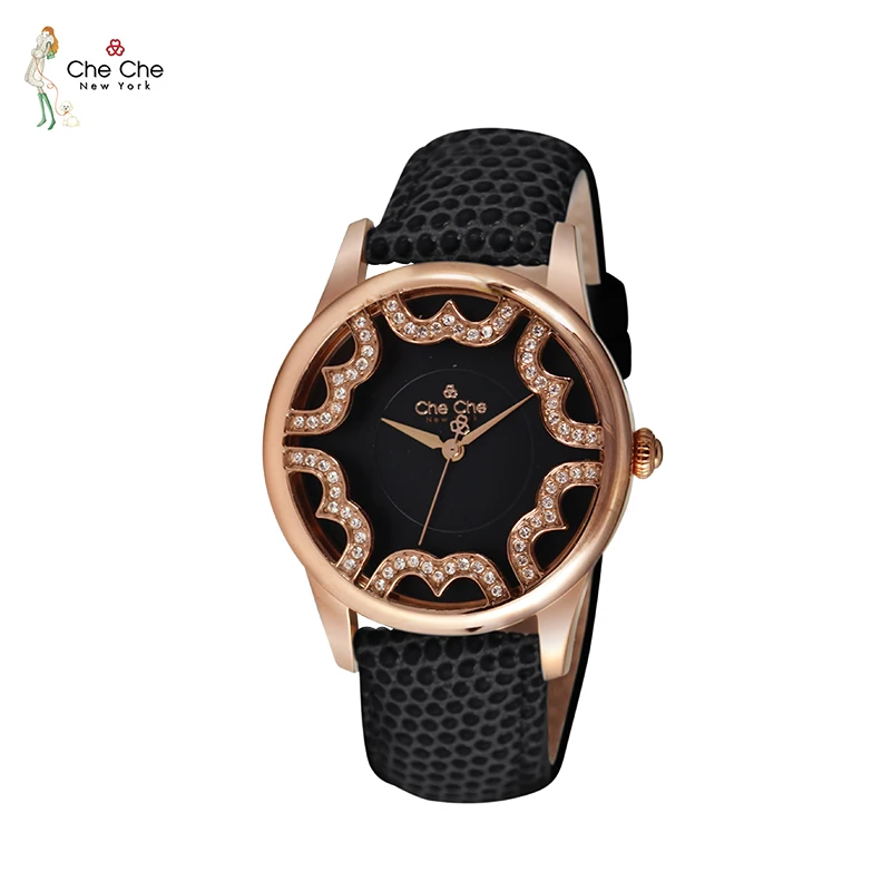 CHECHE women's Watch leather strap scale pattern gem grade artificial diamond light luxury watches matching thin gift box CC0013