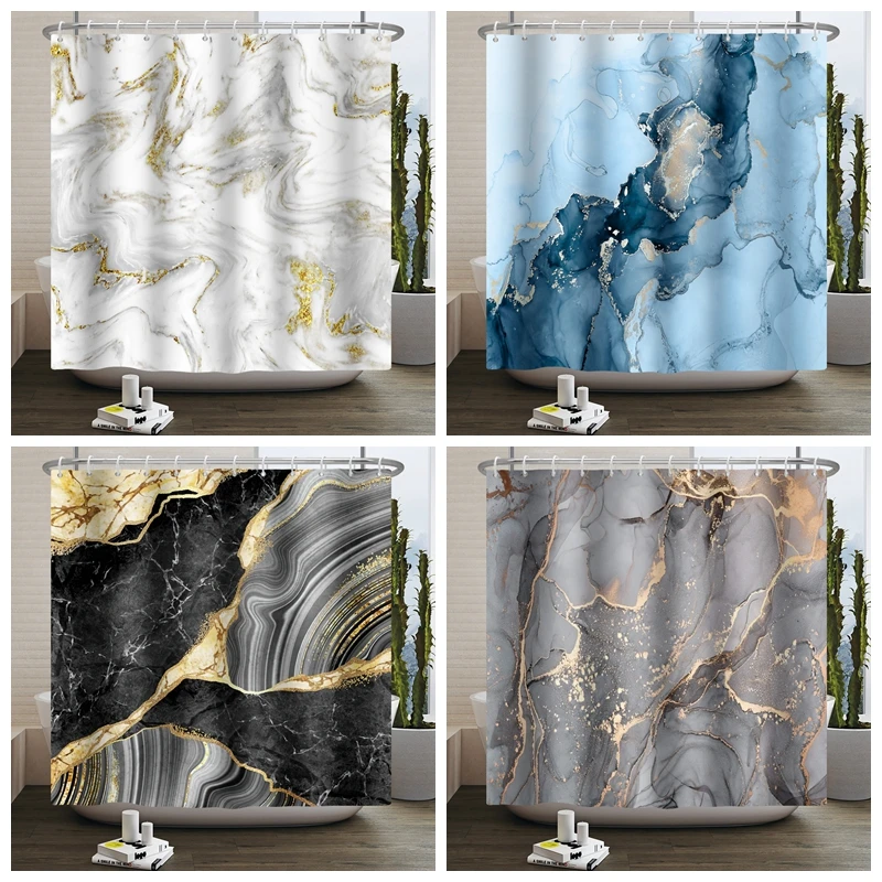 

Marble Luxury Shower Curtain Set Waterproof Fabric Geometric Pattern Creative Bathroom Curtain Home Decor Bath Screen with Hooks