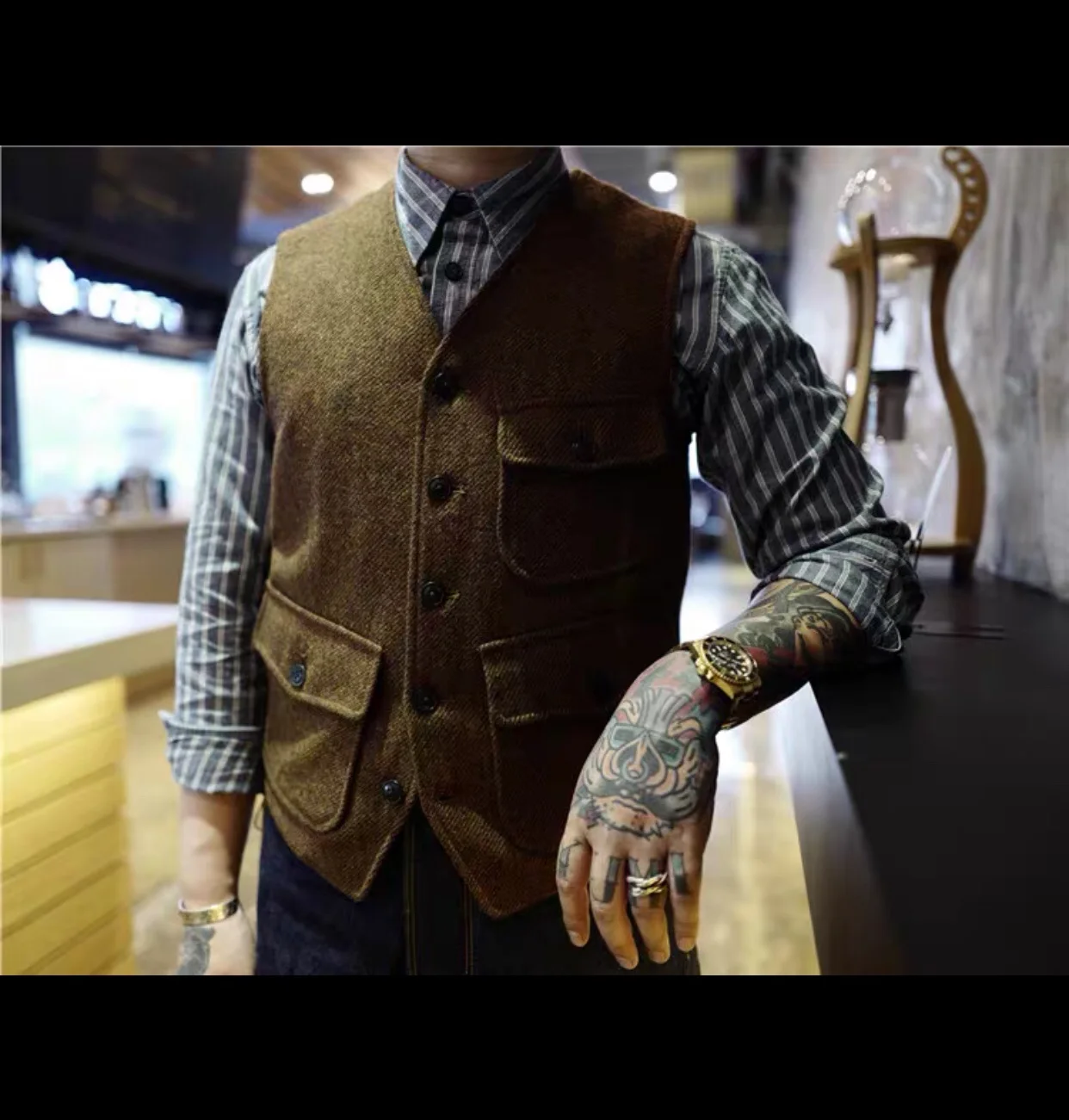 

Men's Suits Formal V Neck Wool Herringbone Tweed Casual Vest Formal Business Vest Groom Wedding Vest