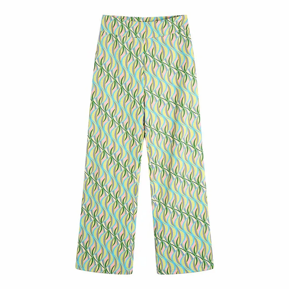 

ZATRHMBM 2022 Female clothing New Fashion printed flared trousers Vintage zipper access control Women pants high waist