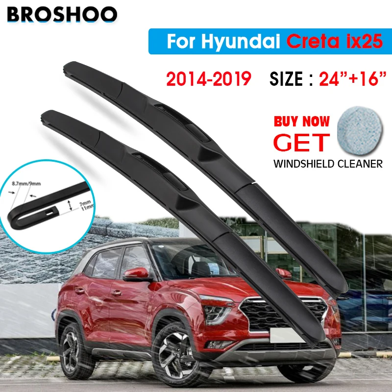 

Щетка стеклоочистителя автомобиля для Hyundai Creta ix25 24 "+ 16" 2014-2019 Авто Стеклоочистители для лобового стекла лезвия для мытья окон подходят U Hook ...