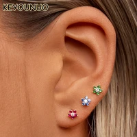 keyounuo gold filled silver color flower cz stud earrings for women piercing zircon colorful earring party jewelry wholesale