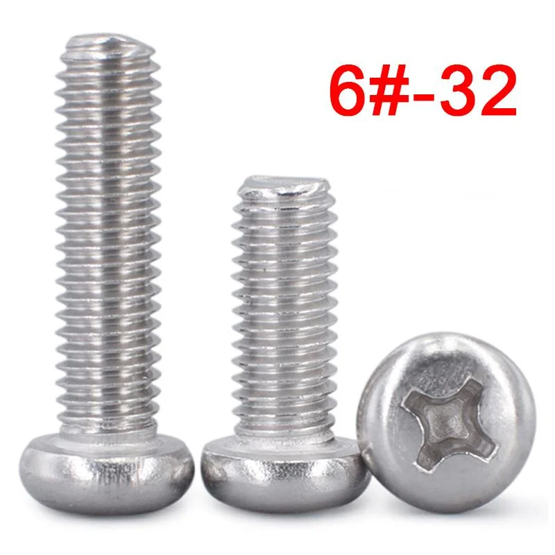 

100шт 2 # -56 4 # -40 6 # -32 8 # -32 10 # -24UNC Винт с крестообразным шлицем и круглой головкой, метрический болт с цилиндрической головкой, нержавеющая сталь 304