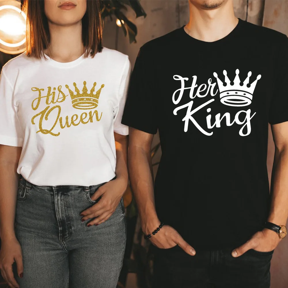 

Golden Crown King Queen Print Couple T Shirt Short Sleeve O Neck Loose Women Tshirt Fashion Lovers Tee Shirt Tops Clothes
