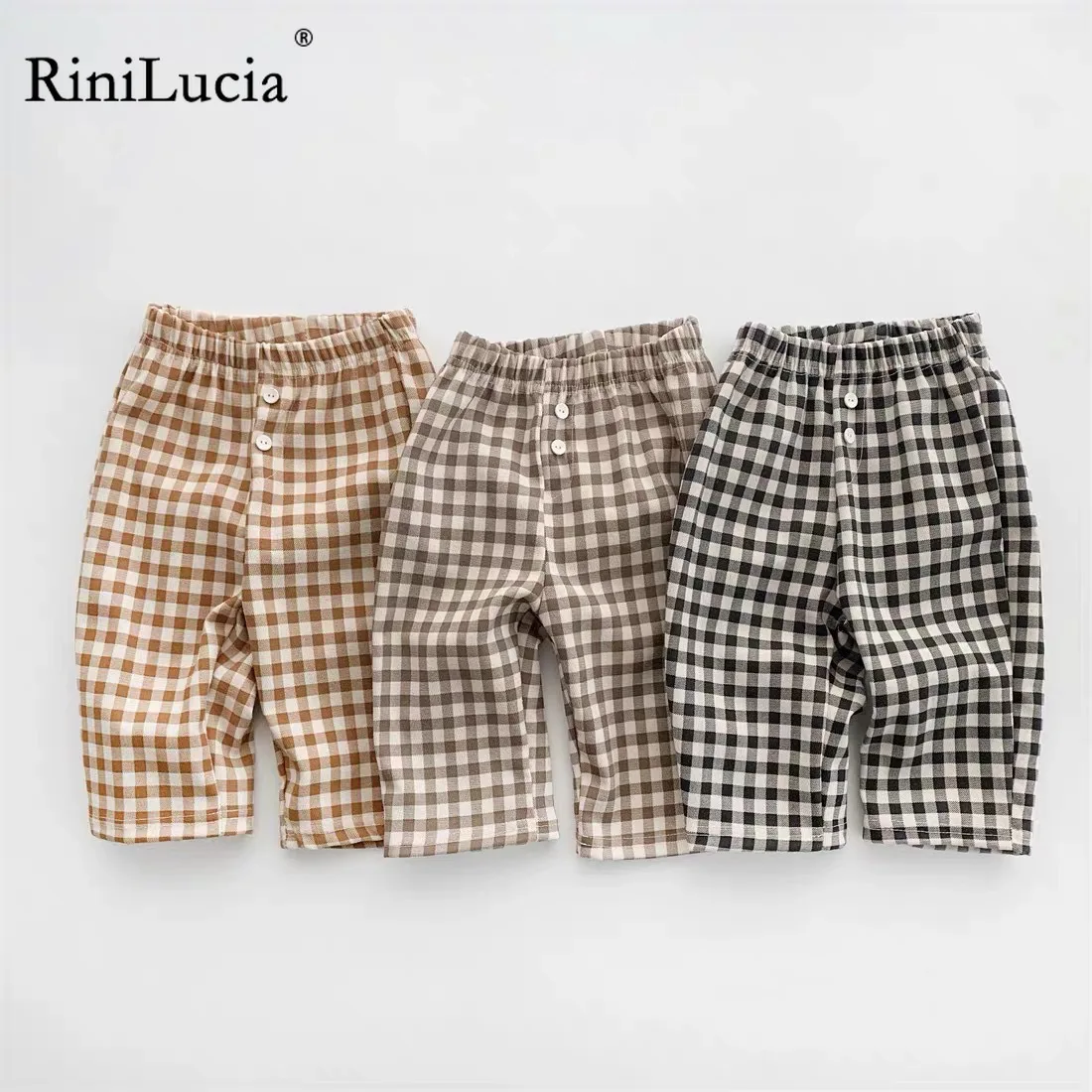 

RiniLucia Kids Pants Boy Girl Summer Plaid Linen Loose Trousers Children Pants for Baby Boys Pants Casual Harem Pants