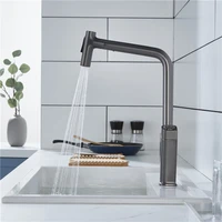 gun grey kitchen sink faucets pull out type brass water mixer taps hot cold single handle deck mounted rotating blackchrome