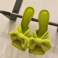 women luxury new square toe stiletto sexy high heels women towel slippers sandals all match outdoor party slippers bowknot 43