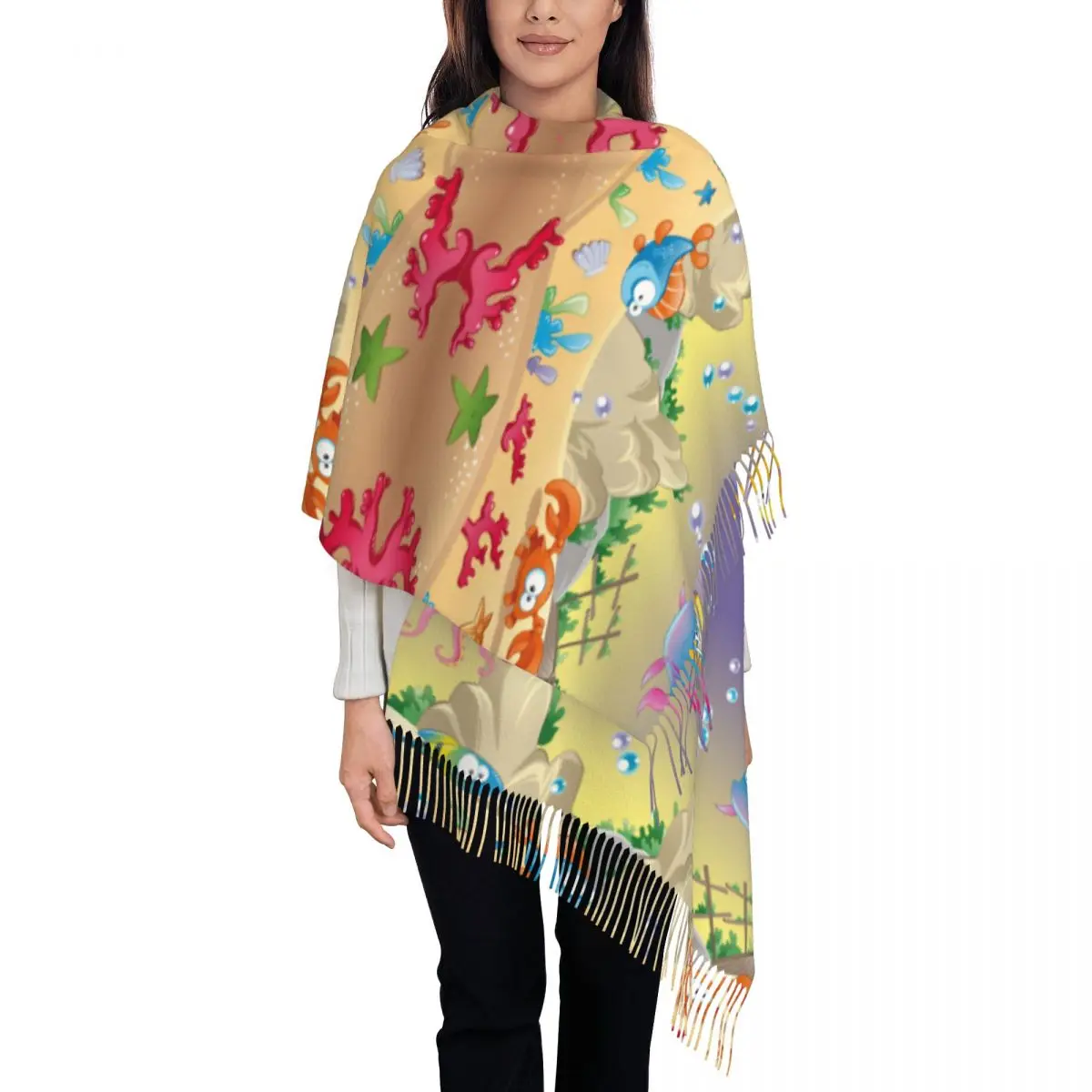 

Anime Marine Fish Women's Tassel Shawl Scarf Fashion Scarf