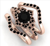3pcsset women vintage rose gold rings jewelry flower black zircon bridal wedding engagement ring valentines gift wholesale