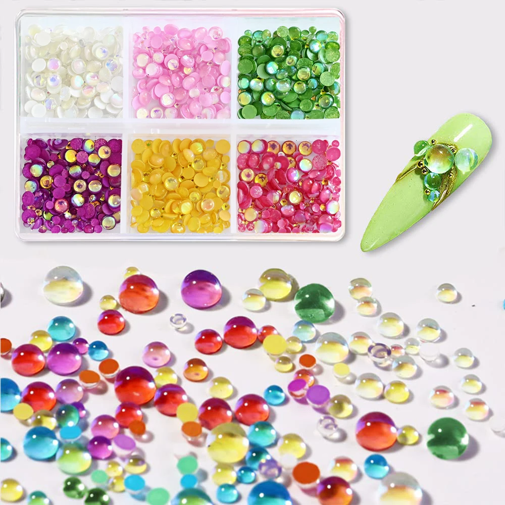 

Crystal Mermaid Nail Rhinestones Caviar Round Bead Flatback Nail Gems Jewelry Iridescent Aurora Round Beads Manicure Art Strass