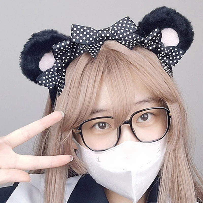 

Обруч для волос с плюшевыми медвежьими ушками и бантом