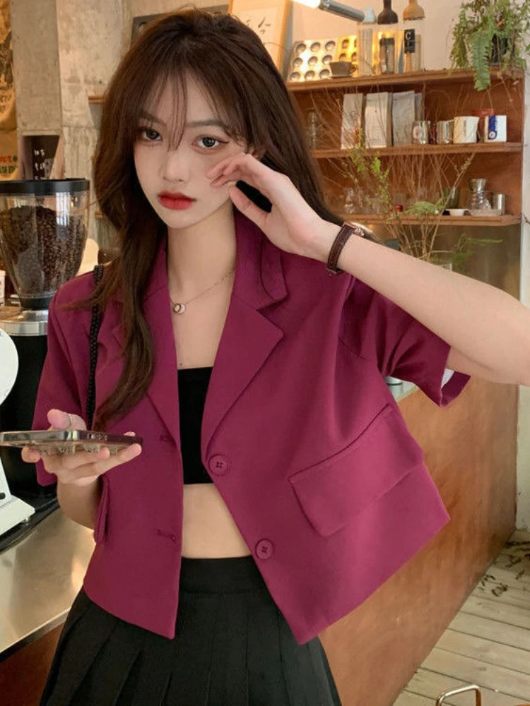 Женский короткий пиджак на пуговицах однотонный Повседневный укороченный с
