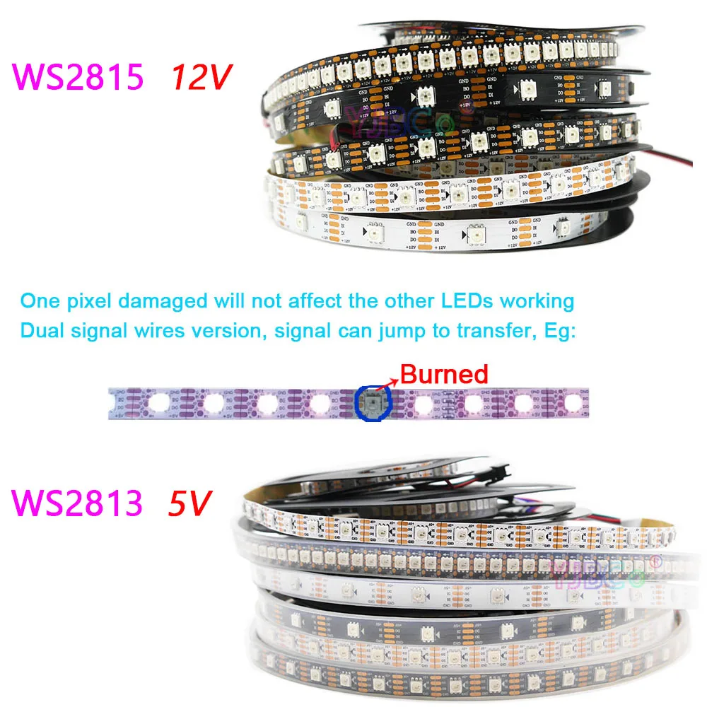 

1m/2m/5m Full color WS2815/WS2813 LED Strip DC 5V 12V 5050 RGB Magic Light Tape addressable dual signal 30/60/144 pixels/m Bar