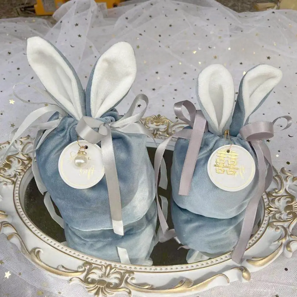 Свадебная коробка для конфет бархатный мешочек с заячьими ушками подарочные