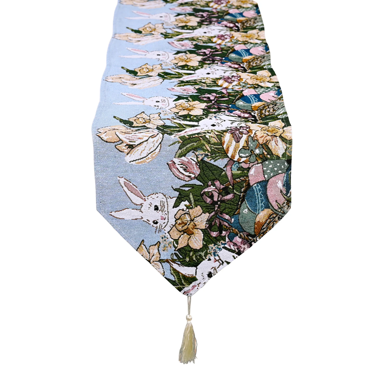 

Easter Table Runner Home Party Decor Rabbit And Flowers Easter Decors Handwoven Bunny Table Runner For Wedding Engagement