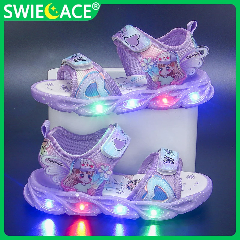 

Детские светящиеся кроссовки принцессы, сетчатые дышащие, повседневная обувь с фонариками, для девочек, размеры 22-31