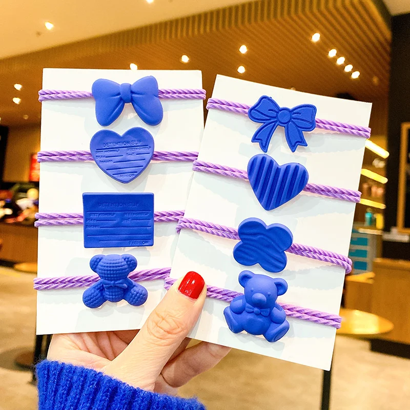 

4PCS/Lot Blue Hair Tie Head Rope Side Clip Bow Hairpin Solid Color All-match Women Hair Accessories New Headwear