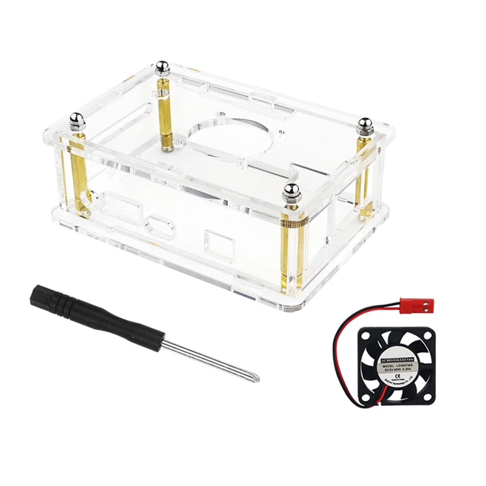 

For Orange Pi 4 LTS Acrylic Case Transparent Clear Box with Fan Screwdriver for Orange Pi 4 LTS OPI 4LTS