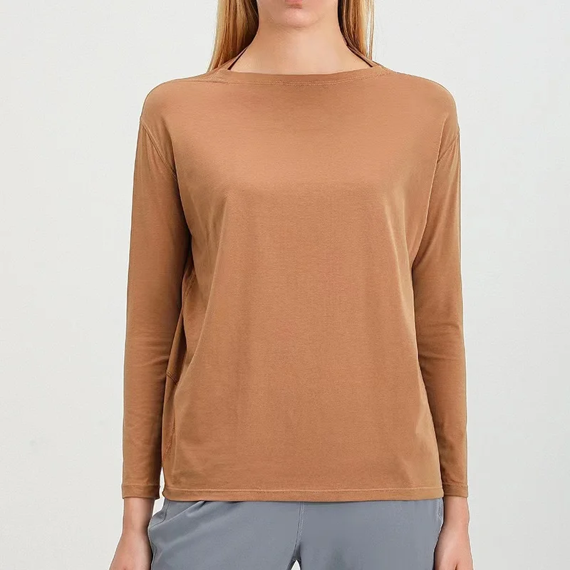 Lulu Action Summer New Breathable Comfortable Sports Solid Color Round Neck Long Sleeve Gym Running Fitness Dance Loose Yoga Top