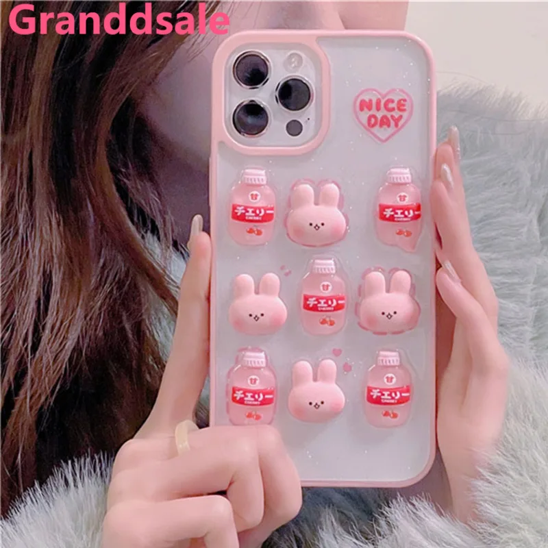 

3D Korea Cartoon Rabbit Frog Silicone Pink Green Case For iPhone 11 12 13 Pro Lovely Cover for iphone Max X XR XS Max 8 7plus