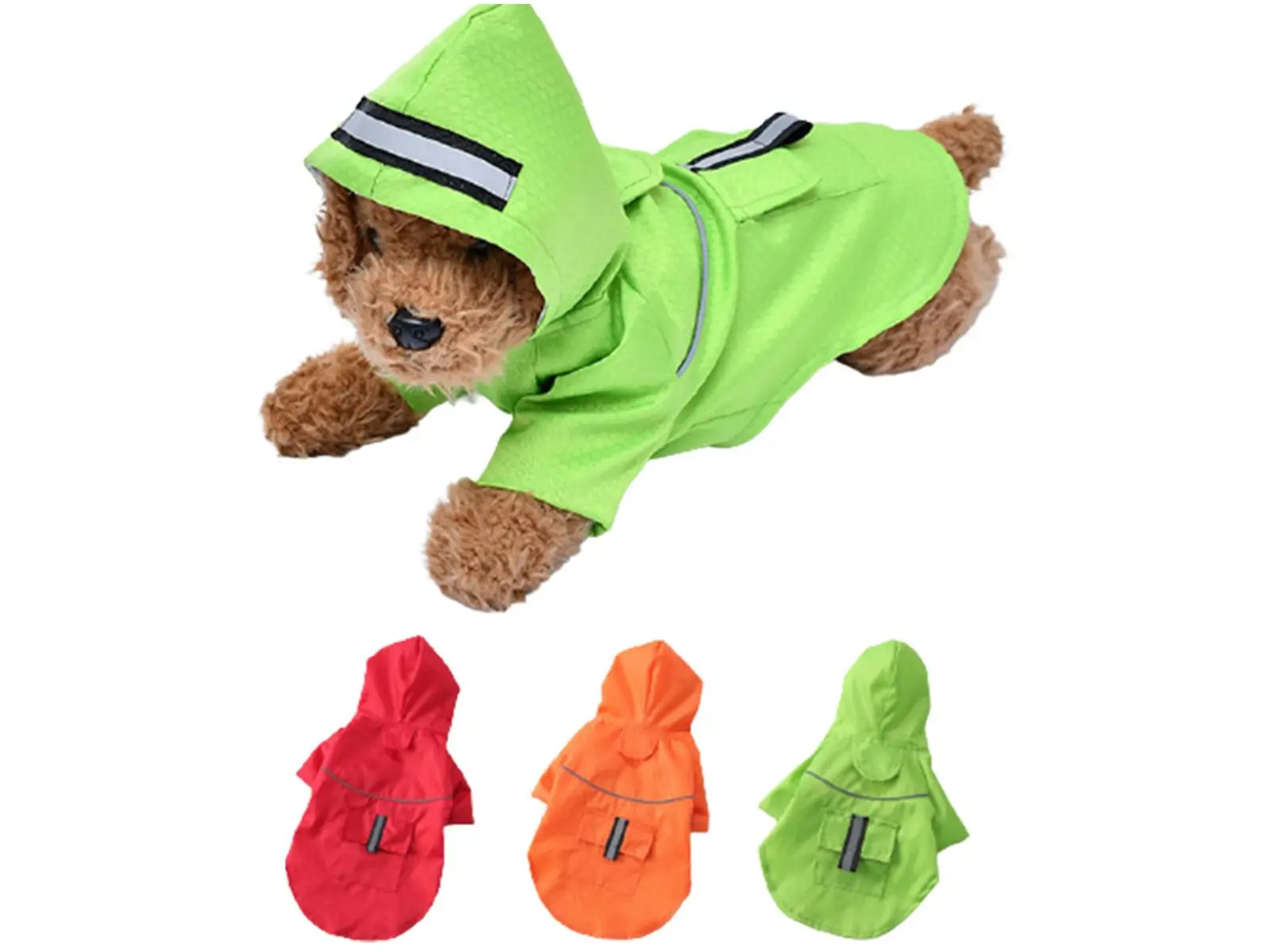 Pet Dog Hooded Reflective Raincoat with Pockets Two Legged Waterproof Coat Double Layers Hooded Jacket Puppy Dogs Clothing