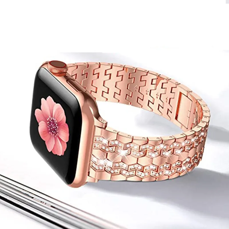 

Bling Stainlless Steel Strap For Apple Watch 7 Band 45mm 41mm SE Series 6 44mm 40mm Bracelet For iWatch 3 38mm 42mm Women Bands