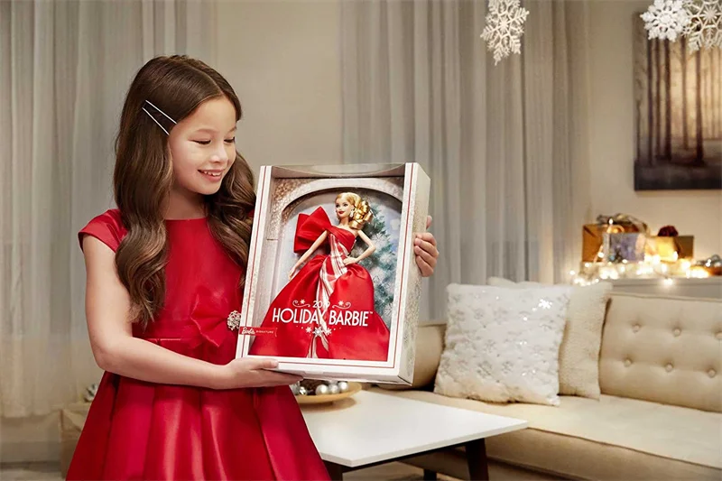 Mattel Барби 2019 Праздничная кукла 1 5 дюймовая блондинка в красно-белом платье с